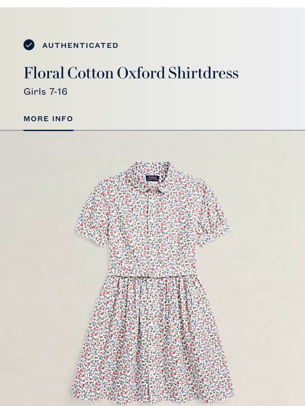 Polo Ralph Lauren Girls' Floral Oxford Shirtdress Fit & Flare Sz 14 EUC